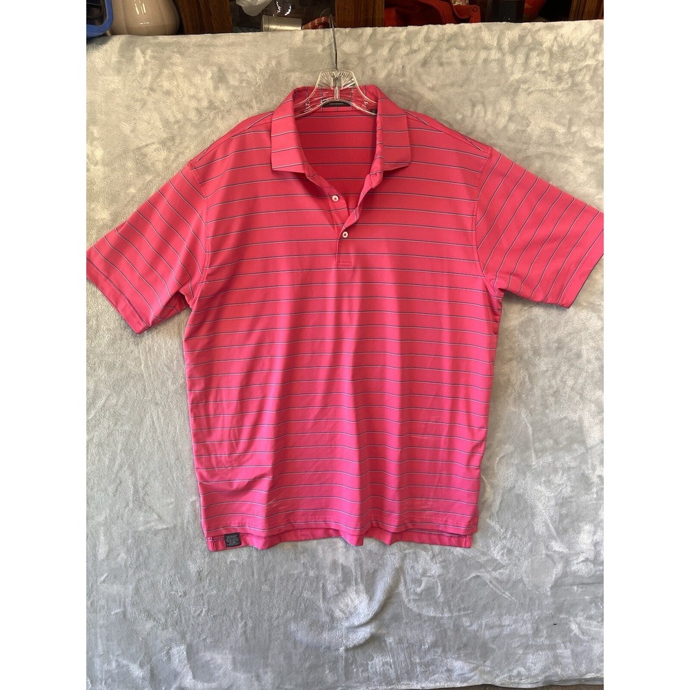 Turtleson Mens‎ XL Pink Striped Short Sleeve Performance Golf Polo Shirt 1439